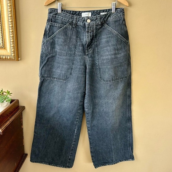 Closed Leyton Ultra High-Rise Cropped Wide-Leg Carpenter Jeans Gray Grey Sz 28 - Picture 4 of 16